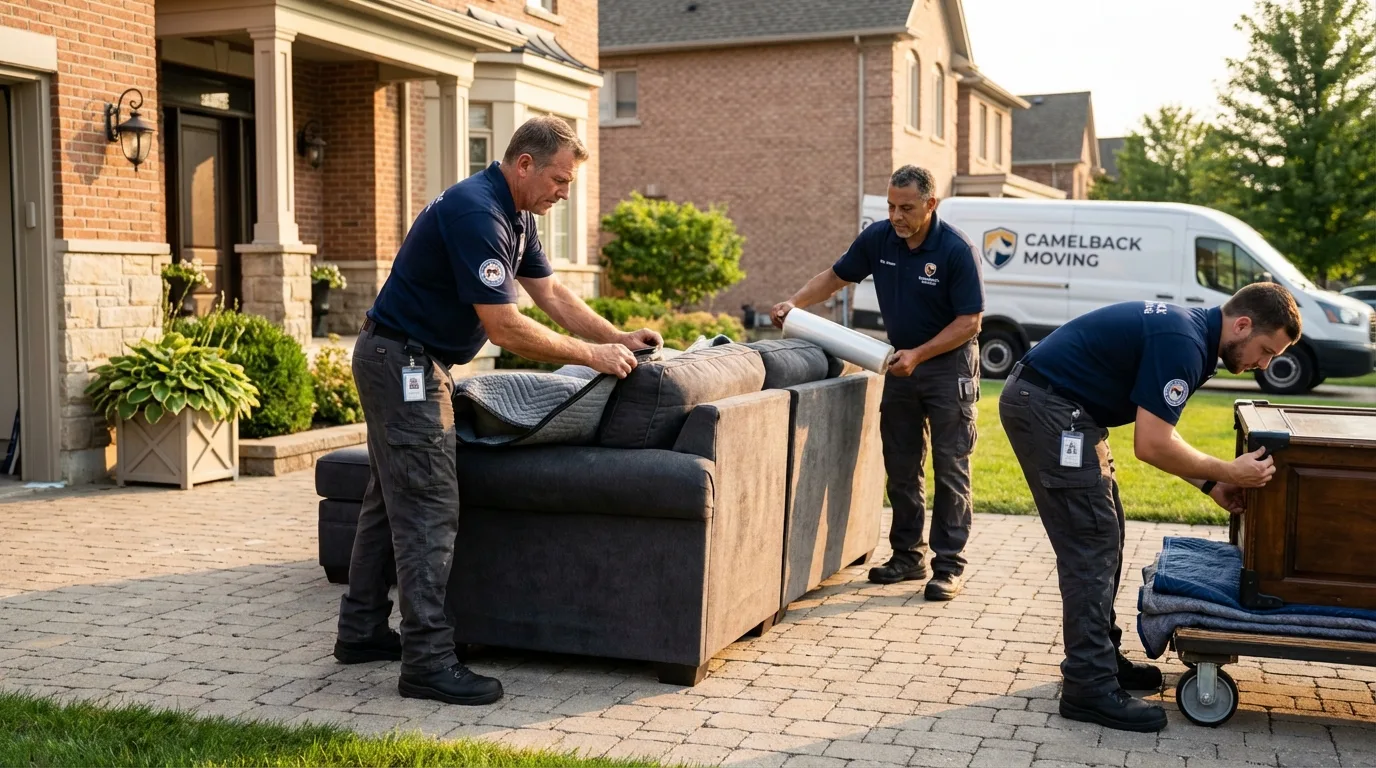 Large estate moving crew wrapping furniture in Wimberley, TX