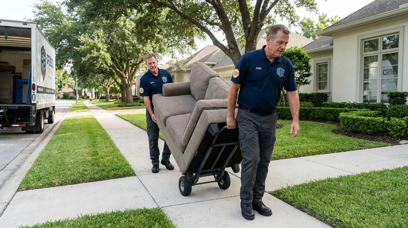 Local residential moving crew loading furniture in Wimberley, TX