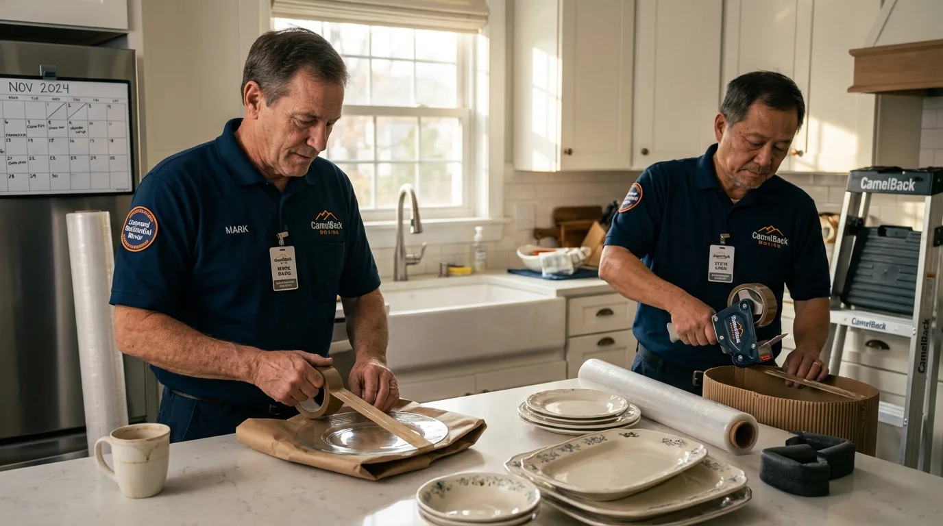 Professional crew packing kitchen dishware in Wimberley, TX